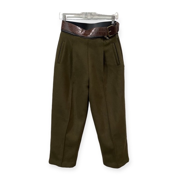 Ready 2 Wear Tailored Trousers Tapered Leg with Attached Belt Olive Green Small - Picture 1 of 8